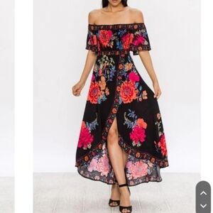 NWOT Jealous Tomato Black Floral Off Shoulder Maxi Dress sz L